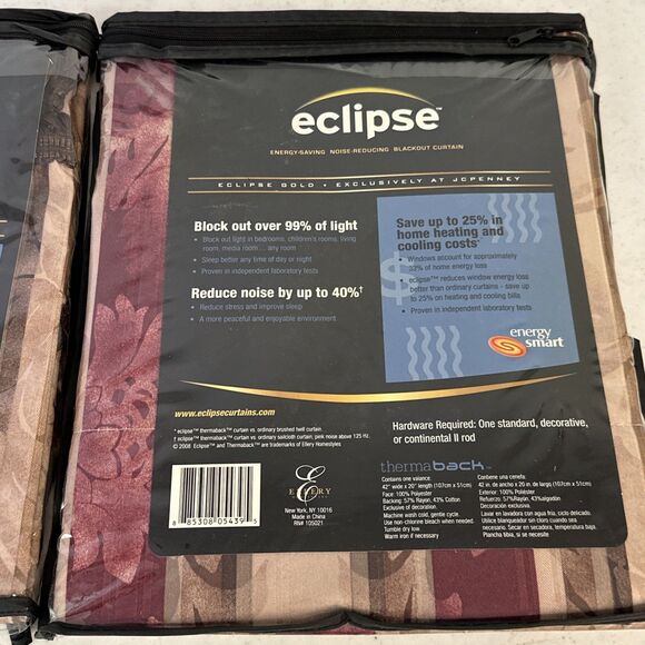 Set Of 2 Eclipse Stripped Gold Burgundy ￼Blackout Valance‎ Curtain 42" W x 16" H - Picture 7 of 7